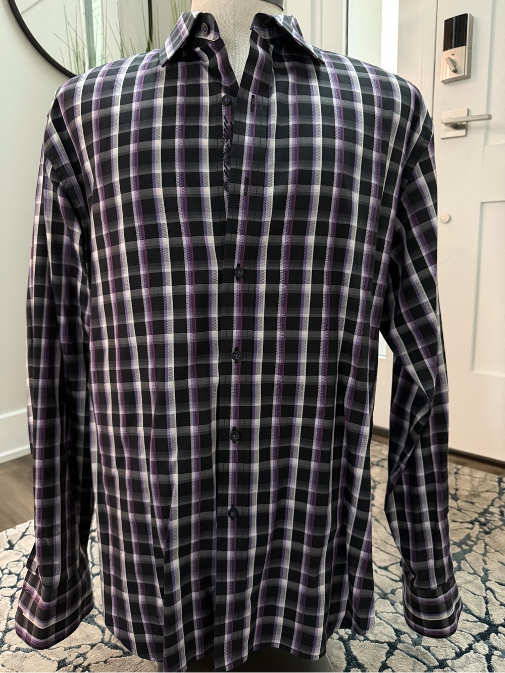 Robert Graham Black and Purple Plaid Button-Down Shirt